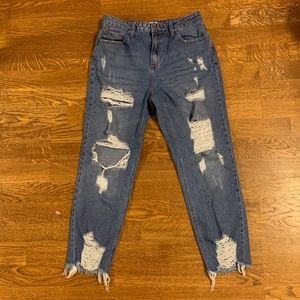 Ultra Distressed Fray High Waisted Boyfriend Jeans